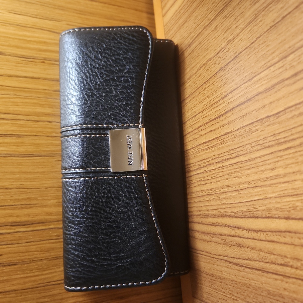 Nine West Black Trifold Wallet with Removable Inner Porfolio